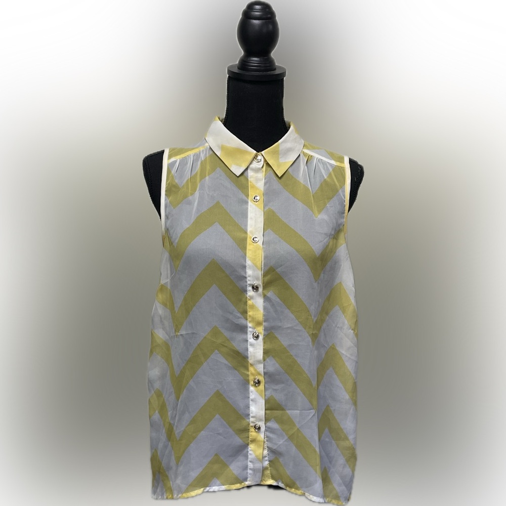 Charlotte Russe Yellow White Sleeveless Button Down Shirt